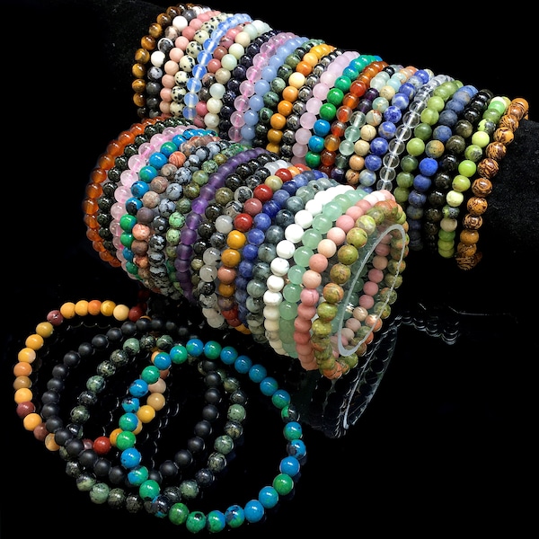Wholesale 6mm Natural Gemstone Beads Bracelet,Handmade Men Women Stretchy Bracelet,Healing Crystal Bracelet,Round Gems Bracelet (7.5 inch)