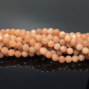 Natural Peach Moonstone Bead 4mm 6mm 8mm 10mm Poshied Round Loose Gemstone Spacer Bead Healing Energy Bead for Jewelry Making & Design 15.5&quot;