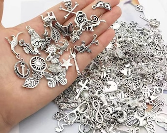 Bulk Wholesale 100pcs/lot Mix Assorted Style Tibetan Antique Silver Gold Metal Charms for DIY Bracelet Necklace Earrings Jewelry Making