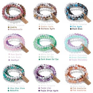 Juego de 3 pulseras de cuentas de 0.315 in, pulsera de piedras preciosas, pulsera de energía curativa, protección apilable, estrés, ansiedad, meditación, joyería para parejas, 7,5 pulgadas