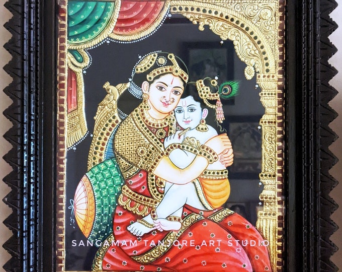 Yashodha Krishnatanjore Painting 18x15 With Frame, Indian Art Gift,free