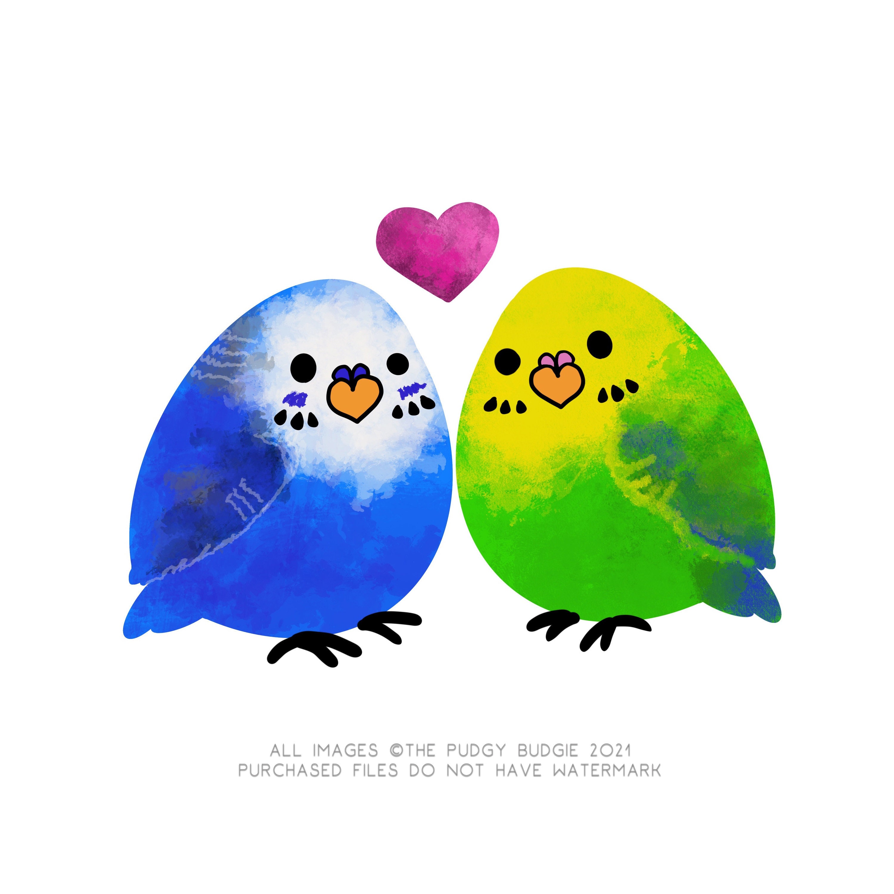 Budgies, Animal art, love, two birds bird artwork, bird pet Art Print by  SurenArt