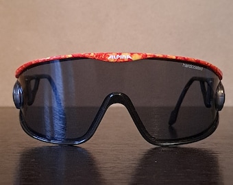 Vintage 90&#39;s German oversized wide black and red Alpina cycling sunglasses with adjustable temple arms