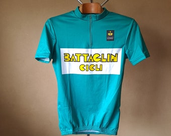 Vintage 90's Italian simple turquoise 'Battaglin Cicli' short sleeve cycling jersey, size L