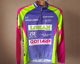 Vintage 90s Italian Cycling Jersey, Purple Pink Green, Size L Men's/XXL Women's