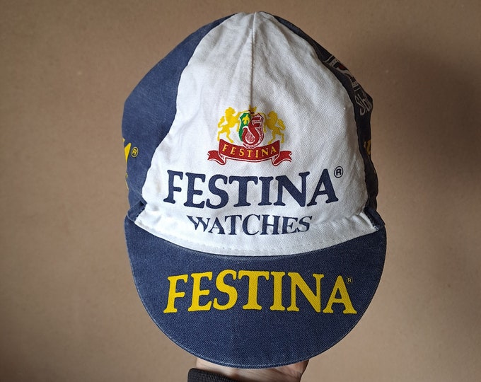 Chapeau/casquette/casquette de cyclisme professionnel de l'équipe Festina 1996-8 vintage