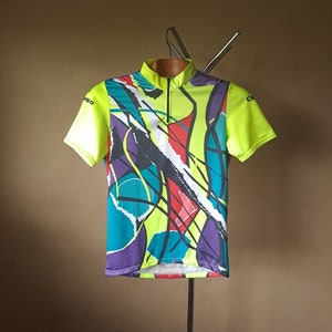 Vintage 80's German retro bold abstract short sleeve cycling jersey, size M