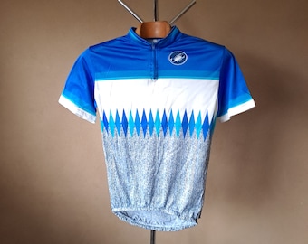 Kolorowa, włoska koszulka kolarska z krótkim rękawem w stylu vintage z abstrakcyjnym motywem, rozmiar S (męski) / L (damski)