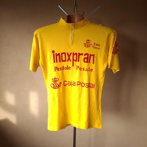Vintage 1981 Inoxpran - Pentole Posate woolen short sleeve  Tour de France leader&#39;s jersey, size L
