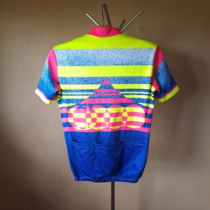 Vintage 90's bright and colorful warm short sleeve cycling jersey, size L image 2