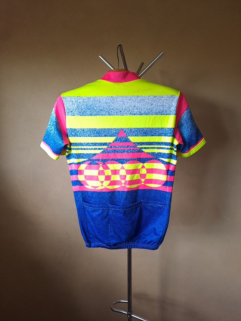 Vintage 90's bright and colorful warm short sleeve cycling jersey, size L image 2