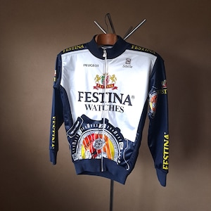 1997 Festina fleece-lined winter long sleeve French pro cycling jacket, size L