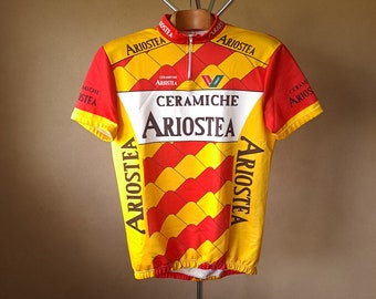 Maillot italien à manches courtes rouge et orange audacieux vintage de cyclisme professionnel 1988 de l'équipe Ceramiche Ariostea, taille XXXL