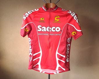 Vintage 2001 Saeco - Cannondale bright red short sleeve cycling jersey, size M