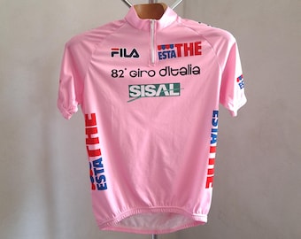 Vintage 1999 Giro d&#39;Italia leader&#39;s jersey short sleeve bold pink cycling jersey, size L