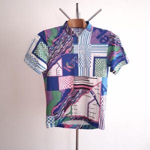 Italiensk vintage cykeltröja med kort ärm och abstrakt motiv från 90-talet, storlek small XL