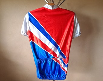 Maillot Cyclisme Vintage Gieseggi - Homme Taille M, Rayures Blanc/bleu/violet/vert, 1/4 Zip, Italie