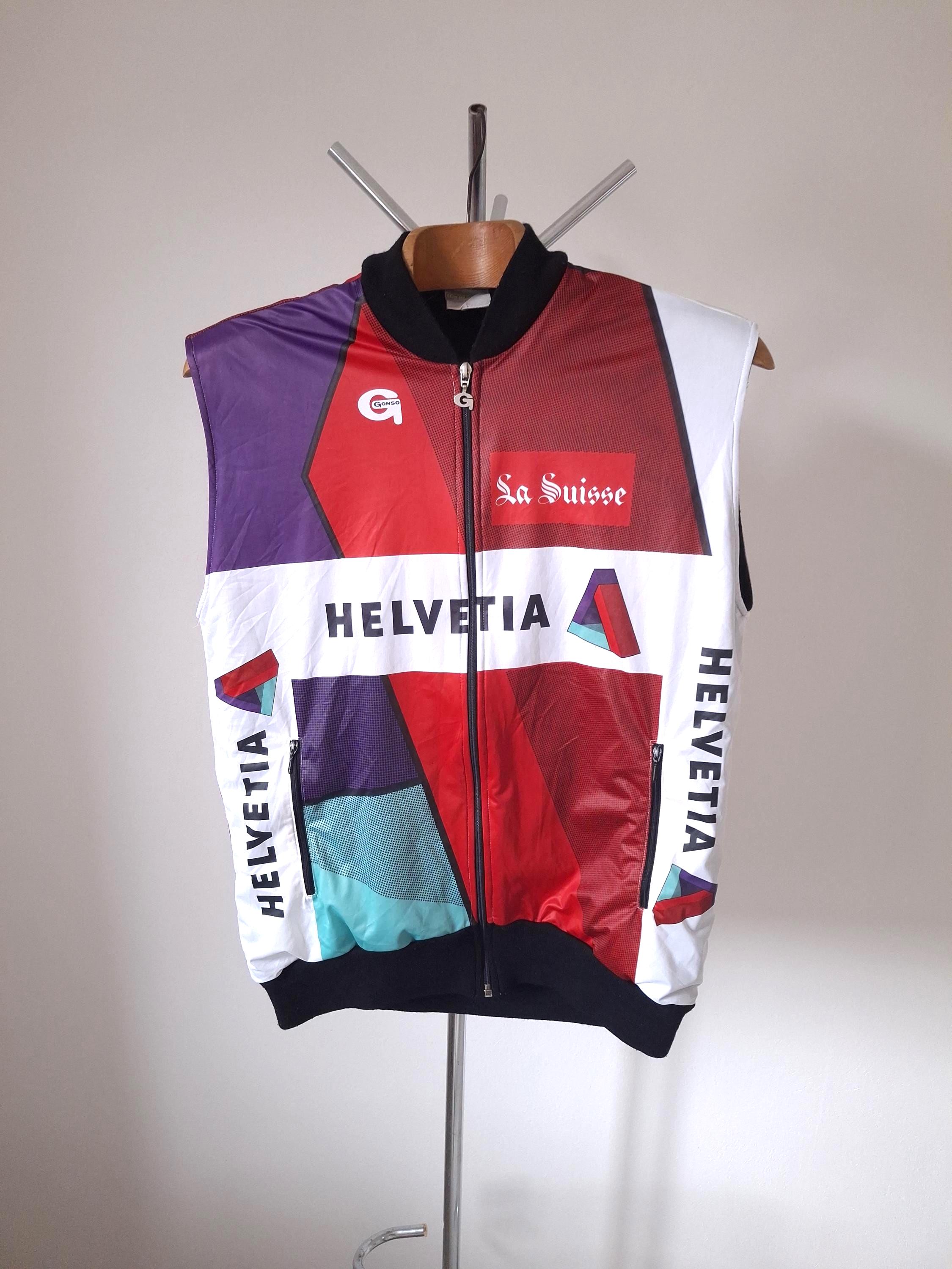 Early 90's Helvetia - La Suisse professional Italian insulated cycling gilet, size L