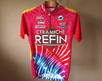 Vintage 1995 Italian pro cycling Ceramiche Refin short sleeve cycling jersey, size L