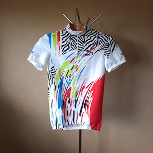 maillot de cyclisme rétro italien audacieux vintage des années 90 à manches courtes avec un motif zébré, taille M image 1