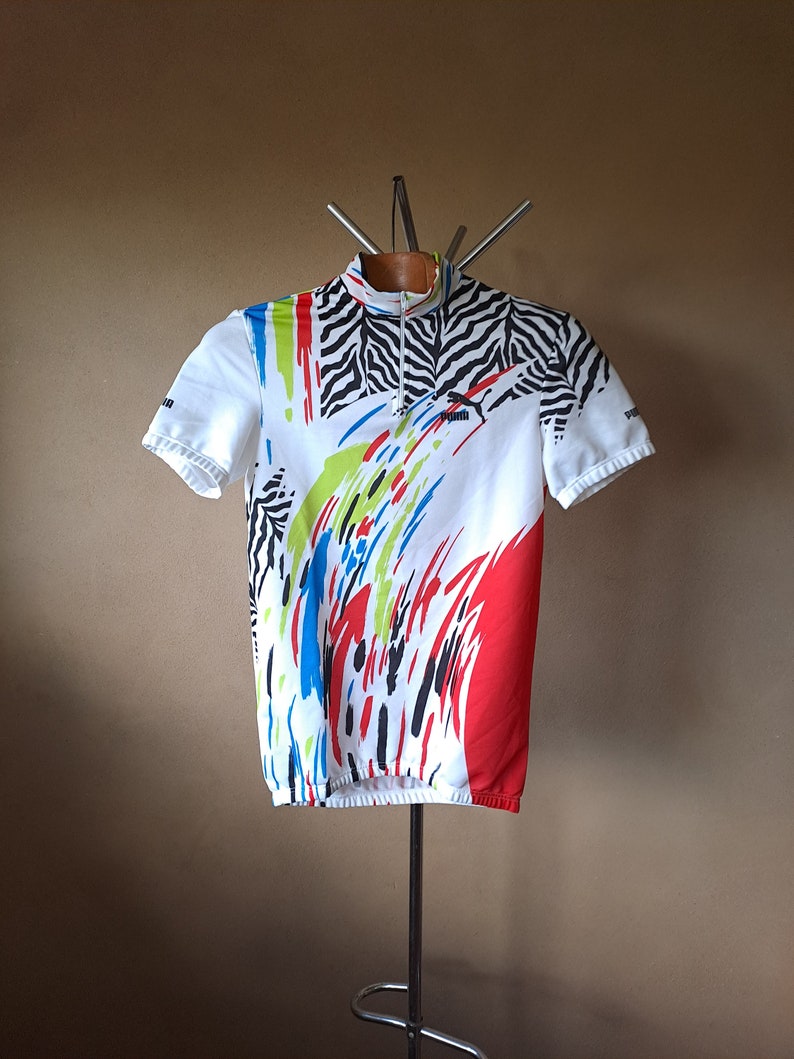 maillot de cyclisme rétro italien audacieux vintage des années 90 à manches courtes avec un motif zébré, taille M image 1