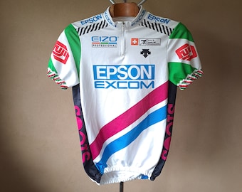 Vintage 90's Epson Swiss short sleeve pro cycling jersey, size M