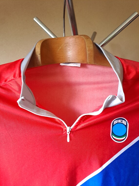 Maillot Cyclisme Vintage Gieseggi - Homme Taille M, Rayures Blanc/bleu/violet/vert, 1/4 Zip, Italie