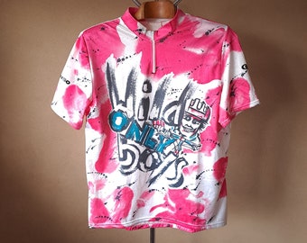 Vintage 80's West German retro bold 'Only Wild Boys' short sleeve cycling jersey, size 4XL
