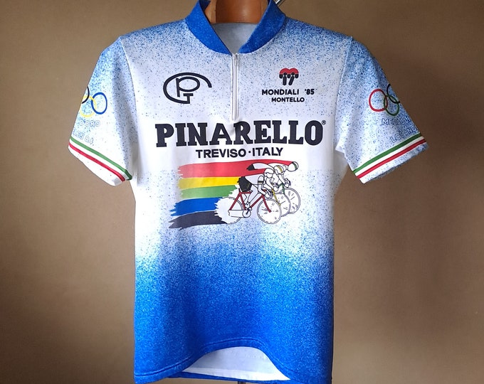 Vintage 1985 Pinarello World Championships Italian short sleeve cycling jersey, size L