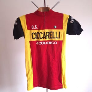 Vintage woolen 80&#39;s Ciccarelli short sleeve pro cycling jersey, men&#39;s size M