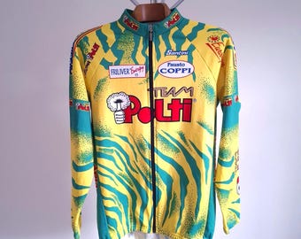 Maillot ciclista profesional italiano de manga larga Polti 1996, talla XXL