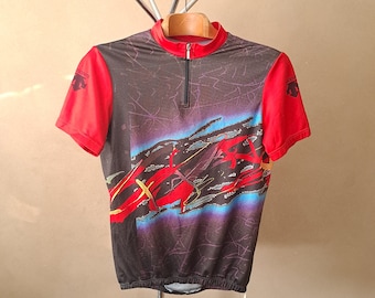 Vintage 90's Swiss dark and mysterious abstract short sleeve cycling jersey, size XL