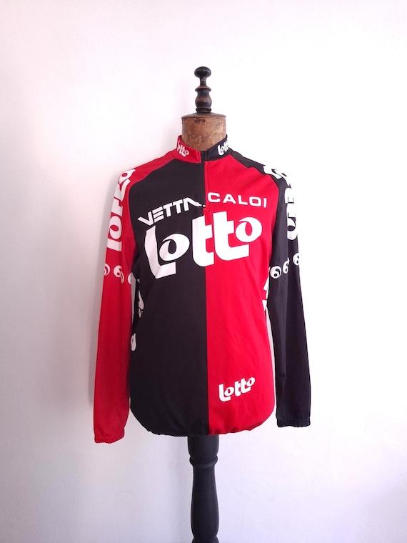Lotto, 1994 Lotto professional long sleeve Italian cycling jersey in red and black, size XL