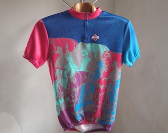 Veste vintage en jersey de cyclisme | Superbe conception de cycliste de course | Vêtements de sport des années 80 | Taille S - France