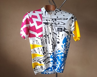 Camisa de ciclismo vintage italiana dos anos 90, retrô, abstrata e ousada, manga curta, tamanho GG