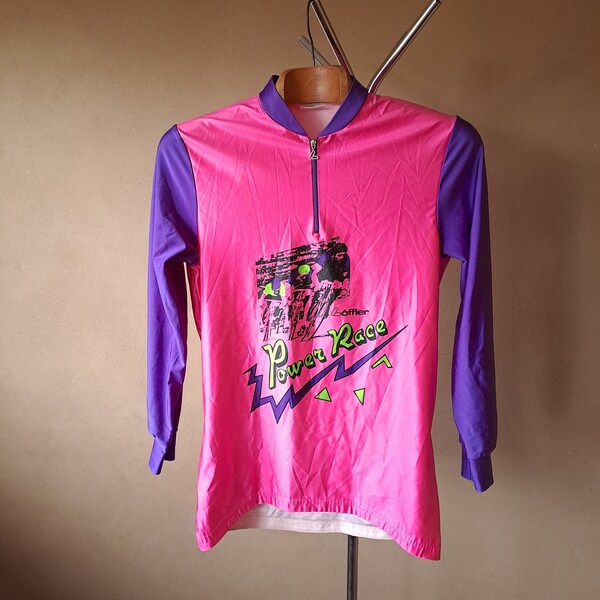 90s quirky & bold abstract long sleeve cycling jersey, size M