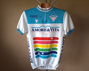 1990 Amore & Vita - Maillot italien manches courtes cycliste professionnel Fanini, taille L