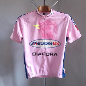 Vintage Marco Pantani Mercatone Uno Italian short sleeve cycling jersey, size short XL