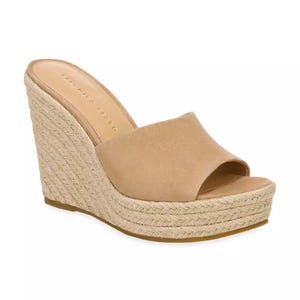 NEW Veronica Beard WomenBeige Dali Suede Espadrille Wedge Heels Shoes Size 9.5