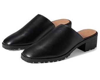 New Madewell Woman The Mindy Lugsole Mule in Leather True Black 10 M