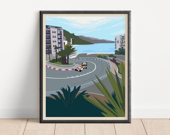 Plakat Grand Prix Monako, Plakat F1 Monako, Wydruk artystyczny wyścigów Formuły 1, Prezent dla fana wyścigów, Dekoracja ścienna wyścigów, Circuit de Monaco, Prezent