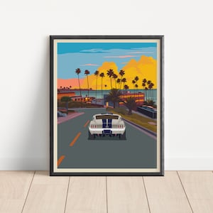 Vintage Ford Mustang Poster, Classic Car Poster, Ford Mustang Wall Art Print, Retro Racing Car Artwork, Ford Mustang Gifts, Mustang Decor