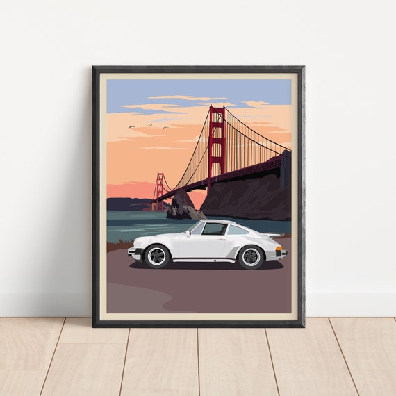 Porsche 911 Turbo Poster, Vintage Classic Car Poster, Iconic