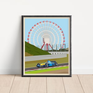 Fernando Alonso Formel 1 Poster, F1 Weltmeister Poster, Großer Preis von Japan, F1 Fan Geschenk, F1 Wanddekor, Suzuka Rennstrecke