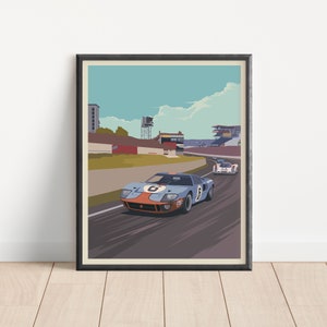 24 Hours of Le Mans 1969 Racing Poster Print, Automobile Art, Vintage Ford GT40 Car Poster, Motorsport Poster, Man Cave Décor, Racing Gift
