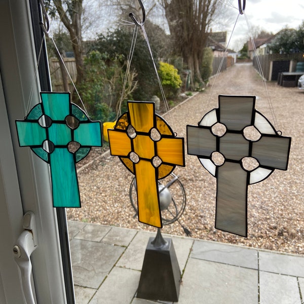 Stained glass Celtic cross window hanging decoration suncatcher