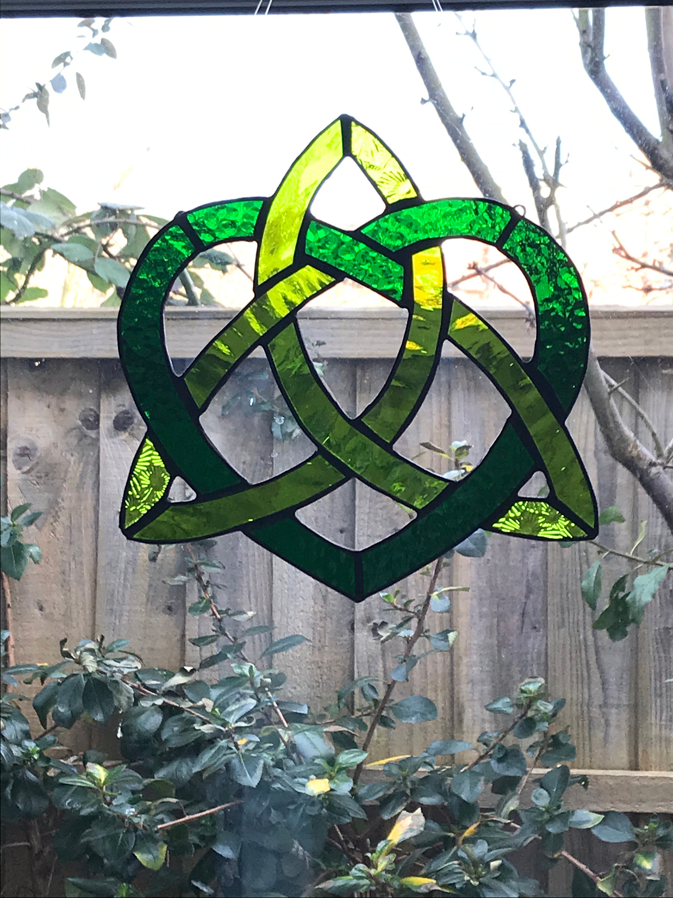 Green stained glass trinity heart Celtic loveknot hanging Etsy