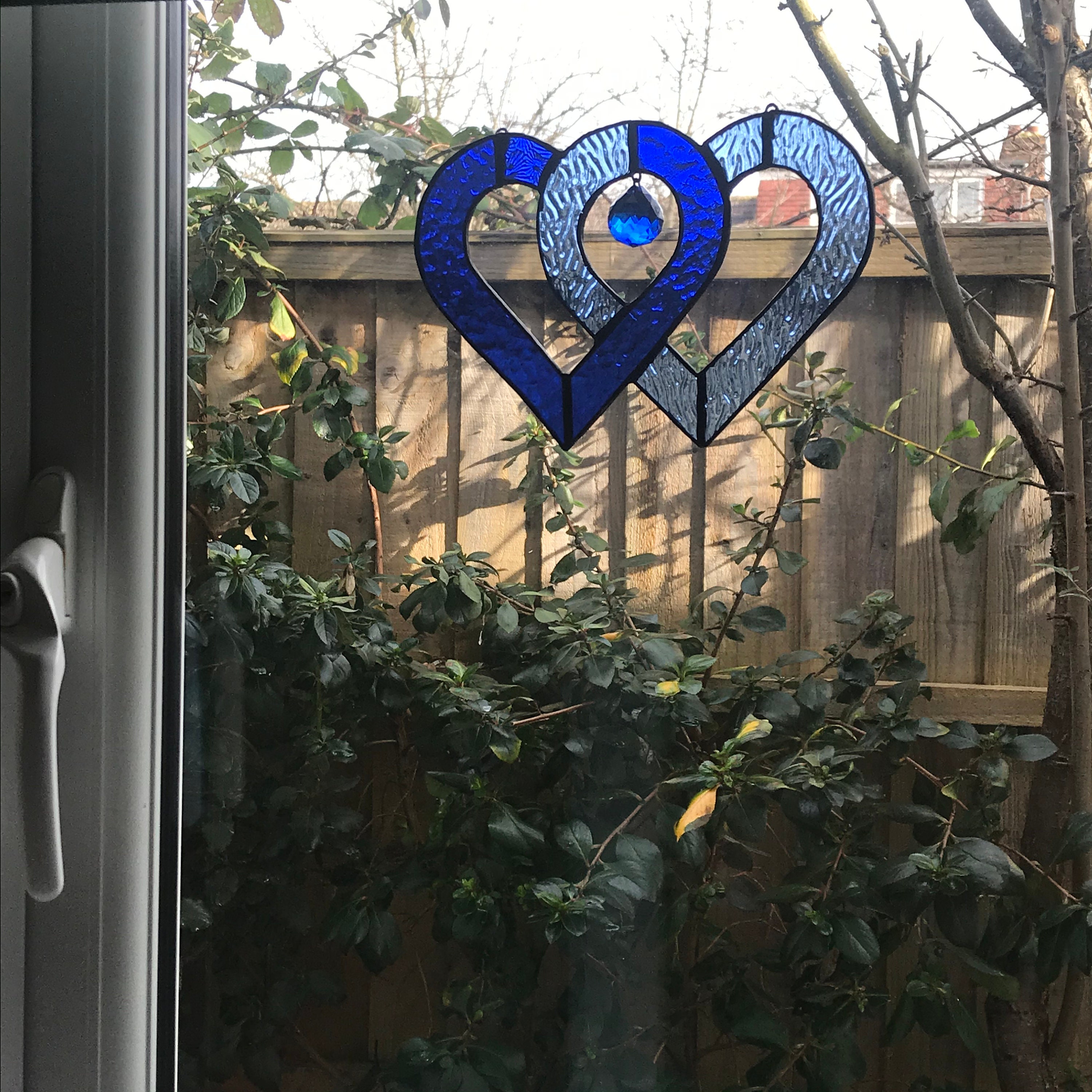 Blue stained glass hearts entwined with hanging gem window Etsy