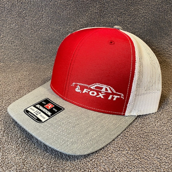 Coupe Ford Mustang Fox Body  "FOX IT" Red Front/Grey Bill/White Mesh SnapBack Hat