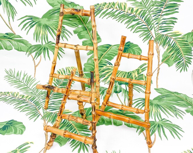 Vintage Burnt Bamboo Table Easel Picture/art/plate Holder Display Stand